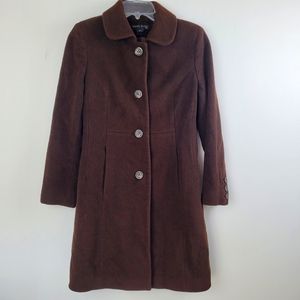 ANNE KLIEN  Womans Mid Length Lambs Wool Cashmere Coat Brown Size 6P